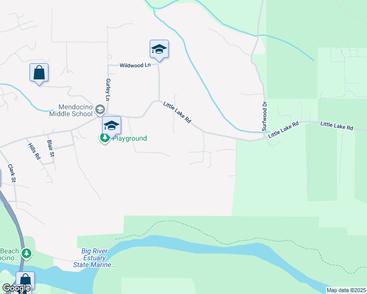 map of restaurants, bars, coffee shops, grocery stores, and more near 43853 Tibbens Lane in Mendocino