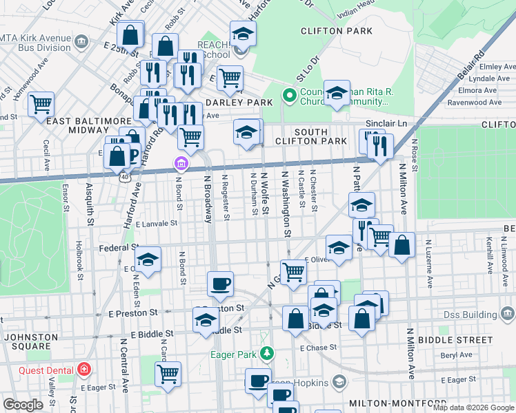map of restaurants, bars, coffee shops, grocery stores, and more near 101 Independence Avenue Southeast in Washington