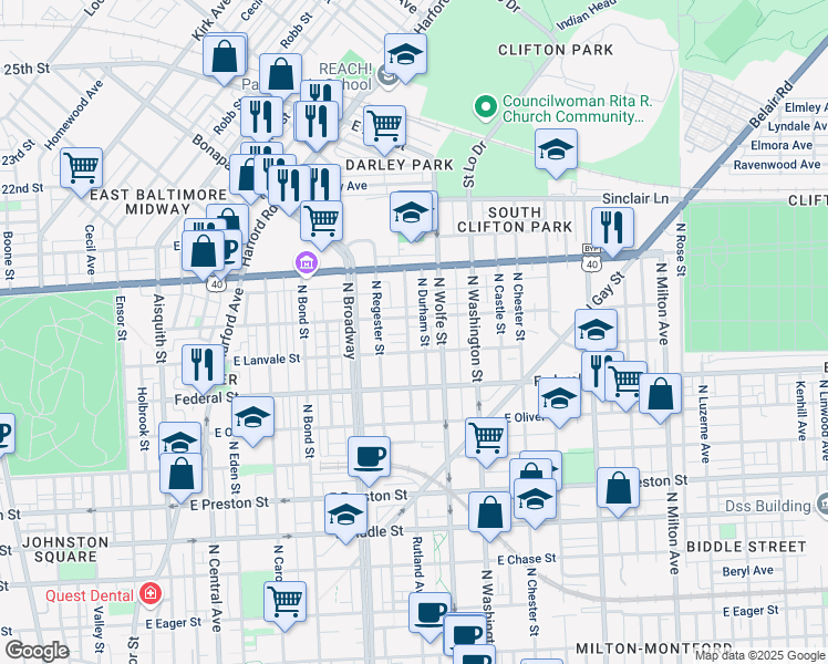 map of restaurants, bars, coffee shops, grocery stores, and more near 101 Independence Avenue Southeast in Washington