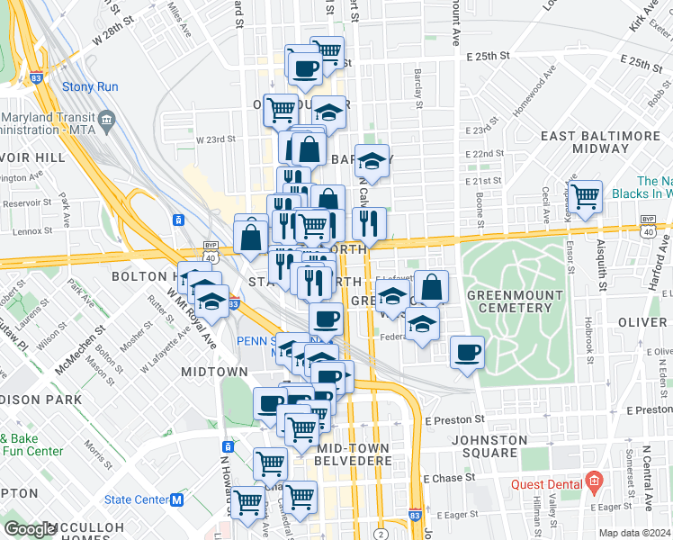 map of restaurants, bars, coffee shops, grocery stores, and more near 101 Independence Avenue Southeast in Washington