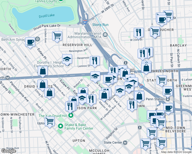 map of restaurants, bars, coffee shops, grocery stores, and more near 101 Independence Avenue Southeast in Washington