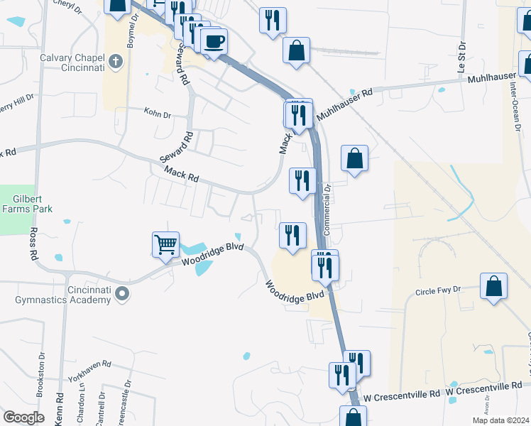 map of restaurants, bars, coffee shops, grocery stores, and more near 40 Providence Drive in Fairfield