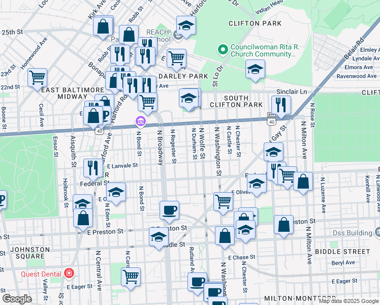 map of restaurants, bars, coffee shops, grocery stores, and more near 101 Independence Avenue Southeast in Washington