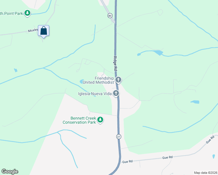 map of restaurants, bars, coffee shops, grocery stores, and more near 27618 Ridge Road in Damascus