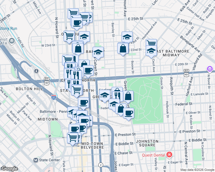 map of restaurants, bars, coffee shops, grocery stores, and more near 101 Independence Avenue Southeast in Washington