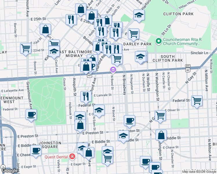map of restaurants, bars, coffee shops, grocery stores, and more near 101 Independence Avenue Southeast in Washington