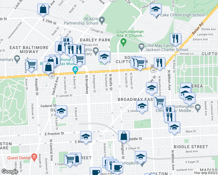 map of restaurants, bars, coffee shops, grocery stores, and more near 101 Independence Avenue Southeast in Washington
