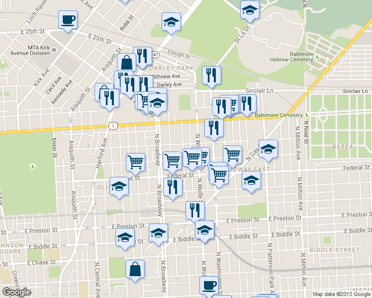 map of restaurants, bars, coffee shops, grocery stores, and more near 101 Independence Avenue Southeast in Washington