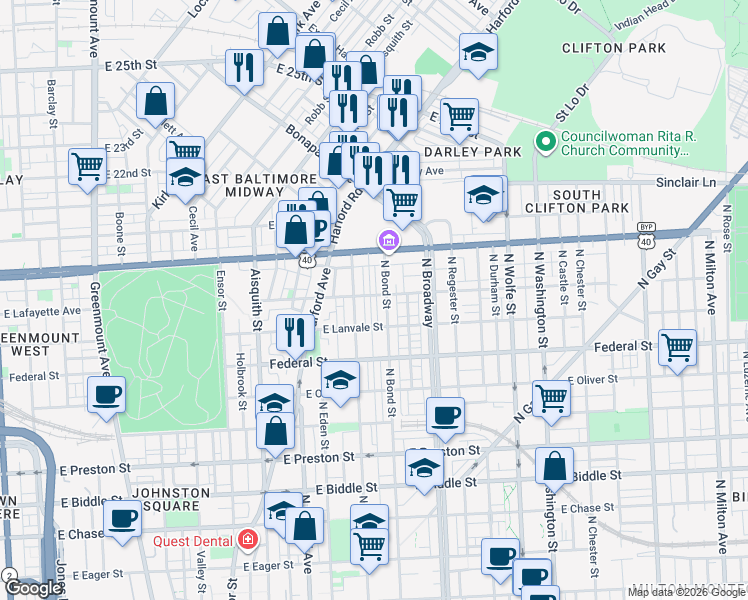 map of restaurants, bars, coffee shops, grocery stores, and more near 101 Independence Avenue Southeast in Washington