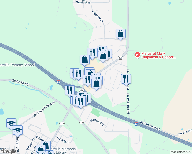 map of restaurants, bars, coffee shops, grocery stores, and more near 208 Cross County Plaza in Batesville