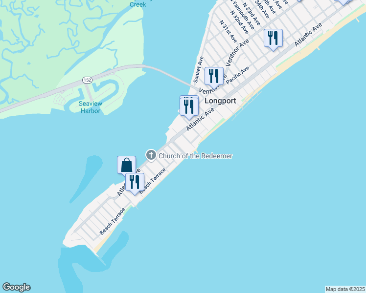 map of restaurants, bars, coffee shops, grocery stores, and more near 113 South 22nd Avenue in Longport