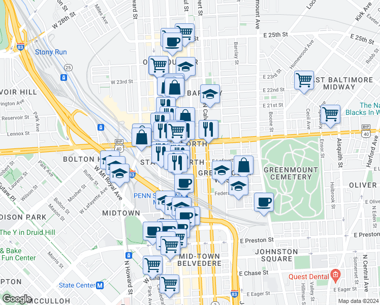 map of restaurants, bars, coffee shops, grocery stores, and more near 101 Independence Avenue Southeast in Washington