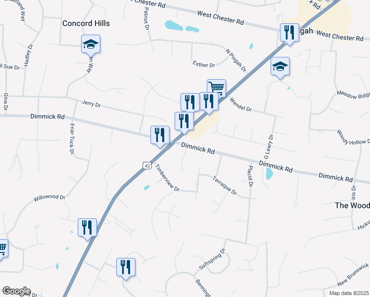 map of restaurants, bars, coffee shops, grocery stores, and more near 9624 Cincinnati Columbus Road in Butler County