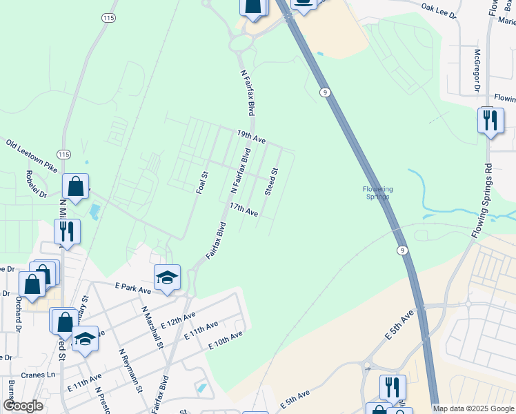 map of restaurants, bars, coffee shops, grocery stores, and more near 1211 Steed Street in Ranson