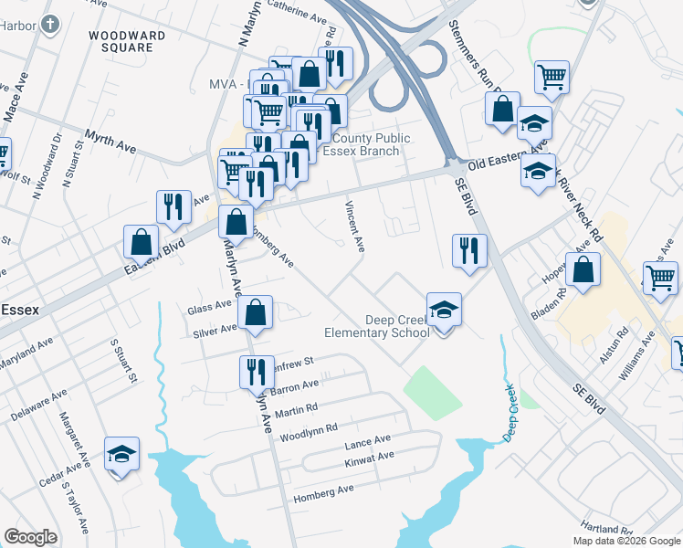 map of restaurants, bars, coffee shops, grocery stores, and more near 1008 North Avenue in Essex