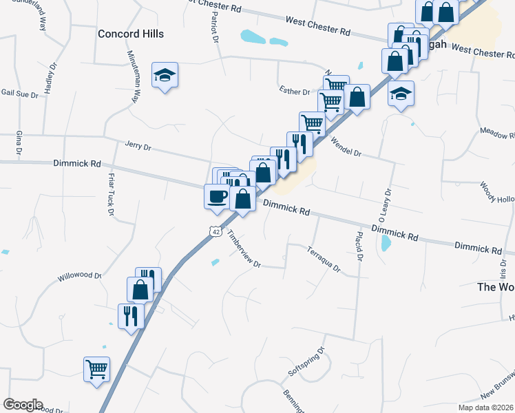 map of restaurants, bars, coffee shops, grocery stores, and more near 9624 Cincinnati Columbus Road in Butler County