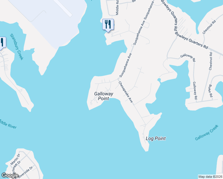 map of restaurants, bars, coffee shops, grocery stores, and more near 3815 Middle River Avenue in Middle River
