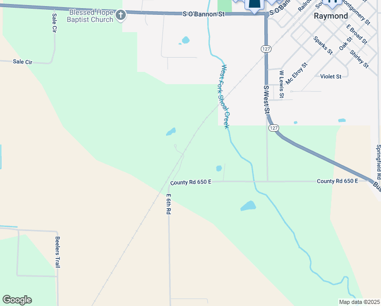 map of restaurants, bars, coffee shops, grocery stores, and more near East 6th Road in Raymond