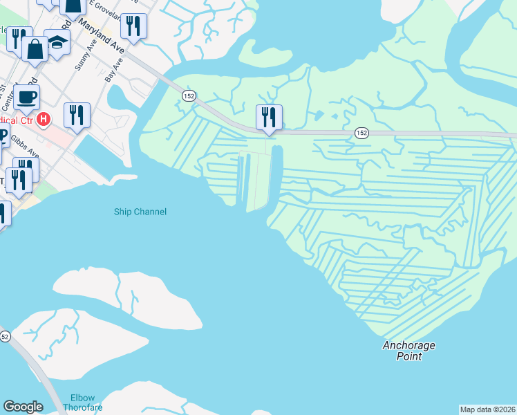 map of restaurants, bars, coffee shops, grocery stores, and more near 29 Point Drive in Somers Point