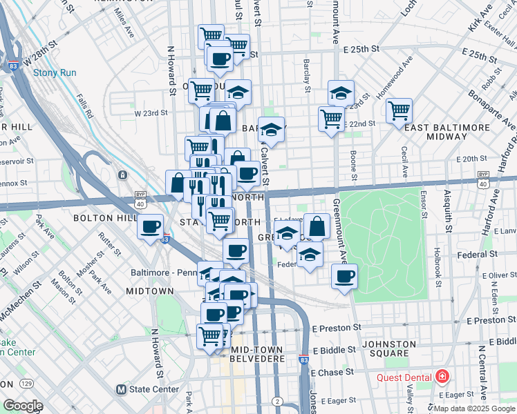 map of restaurants, bars, coffee shops, grocery stores, and more near 101 Independence Avenue Southeast in Washington