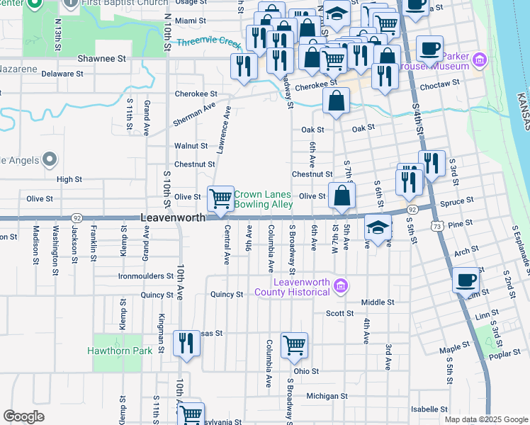map of restaurants, bars, coffee shops, grocery stores, and more near in Leavenworth