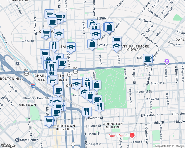 map of restaurants, bars, coffee shops, grocery stores, and more near 101 Independence Avenue Southeast in Washington
