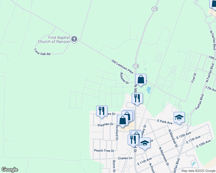 map of restaurants, bars, coffee shops, grocery stores, and more near 333 Huntwell West Avenue in Ranson