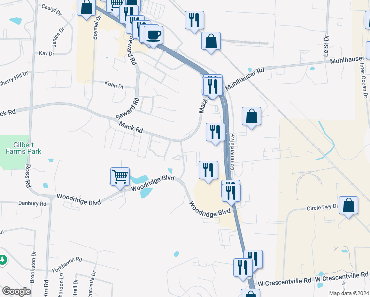 map of restaurants, bars, coffee shops, grocery stores, and more near 40 Providence Drive in Fairfield