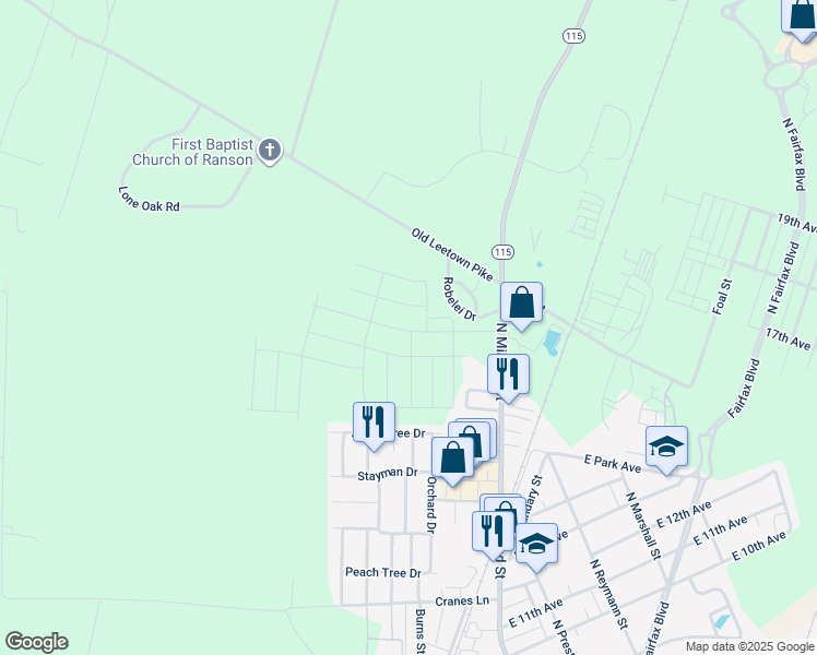 map of restaurants, bars, coffee shops, grocery stores, and more near 333 Huntwell West Avenue in Ranson