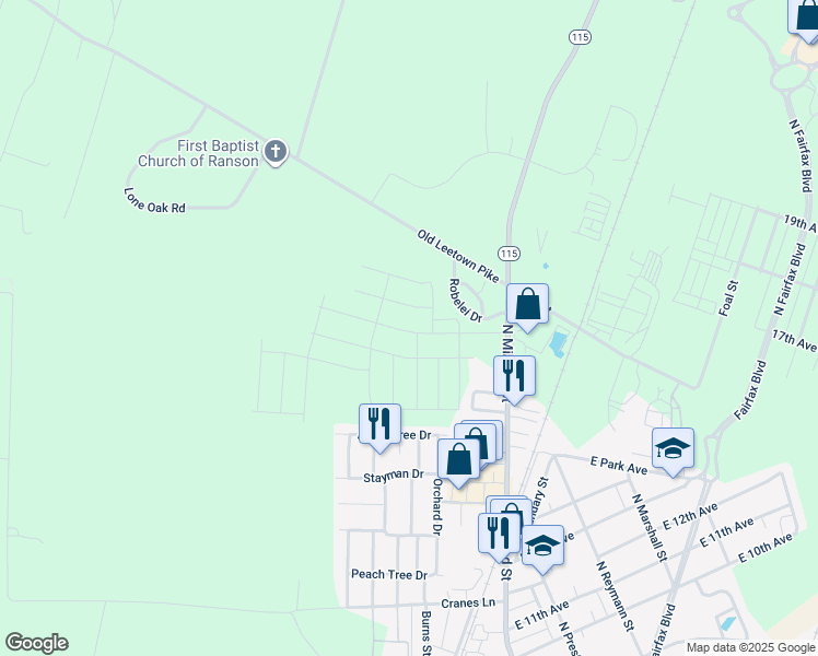 map of restaurants, bars, coffee shops, grocery stores, and more near 188 Huntwell West Avenue in Ranson