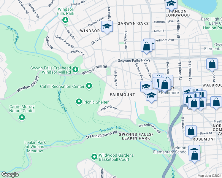map of restaurants, bars, coffee shops, grocery stores, and more near 3827 Clifton Avenue in Baltimore