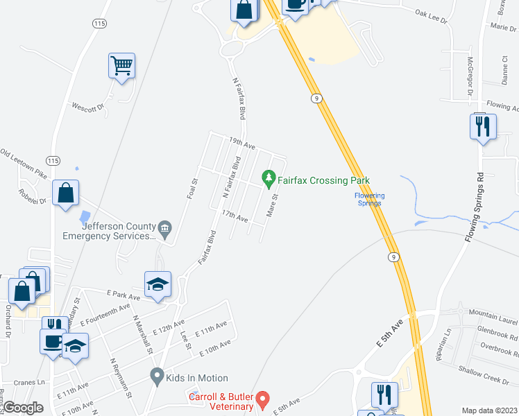 map of restaurants, bars, coffee shops, grocery stores, and more near 1228 Steed Street in Ranson