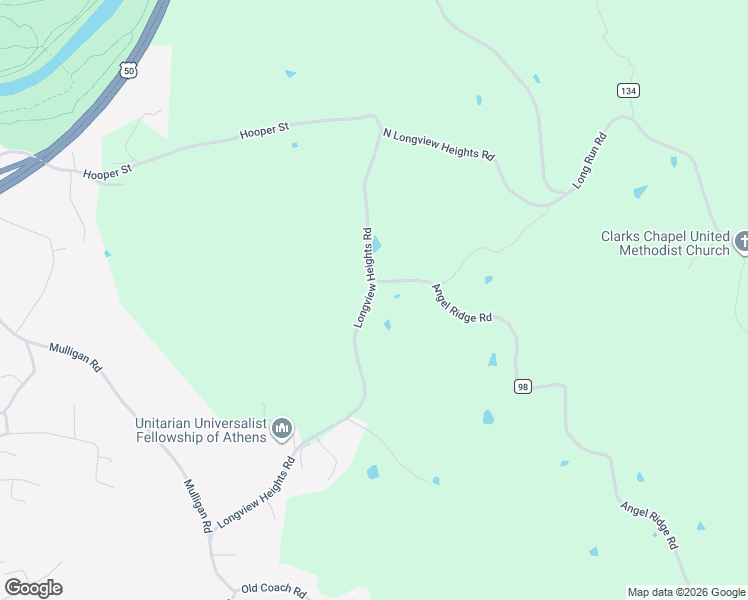 map of restaurants, bars, coffee shops, grocery stores, and more near 479 Longview Heights Road in Athens
