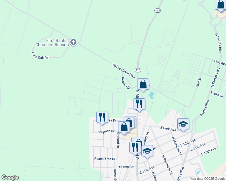 map of restaurants, bars, coffee shops, grocery stores, and more near 188 Huntwell West Avenue in Ranson