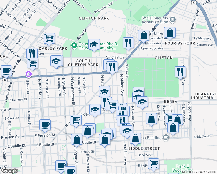 map of restaurants, bars, coffee shops, grocery stores, and more near 101 Independence Avenue Southeast in Washington