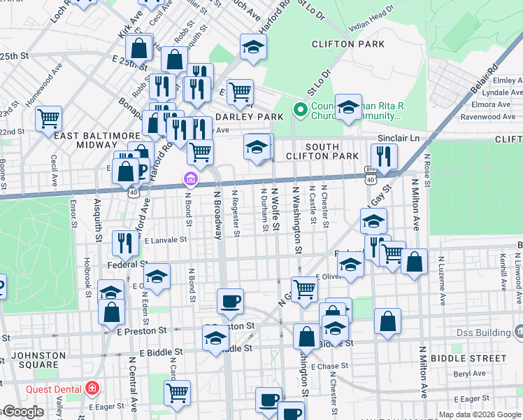 map of restaurants, bars, coffee shops, grocery stores, and more near 101 Independence Avenue Southeast in Washington