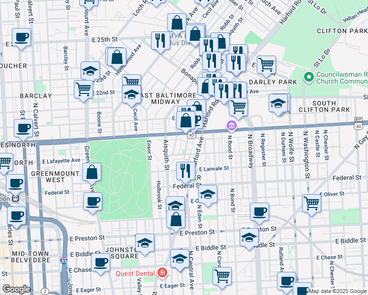 map of restaurants, bars, coffee shops, grocery stores, and more near 101 Independence Avenue Southeast in Washington