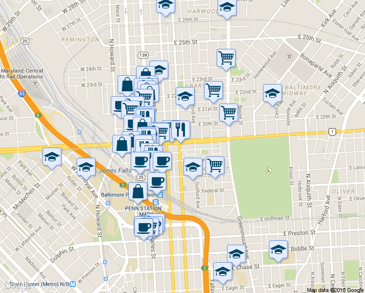 map of restaurants, bars, coffee shops, grocery stores, and more near 101 Independence Avenue Southeast in Washington