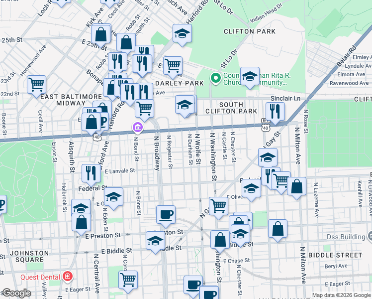 map of restaurants, bars, coffee shops, grocery stores, and more near 101 Independence Avenue Southeast in Washington