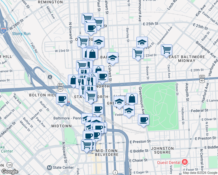 map of restaurants, bars, coffee shops, grocery stores, and more near 101 Independence Avenue Southeast in Washington
