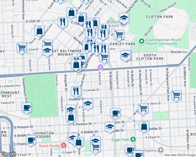 map of restaurants, bars, coffee shops, grocery stores, and more near 101 Independence Avenue Southeast in Washington