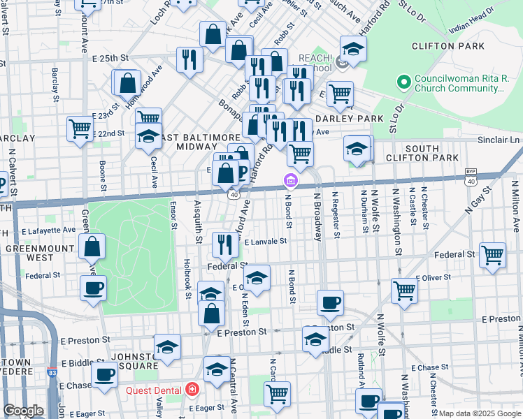 map of restaurants, bars, coffee shops, grocery stores, and more near 101 Independence Avenue Southeast in Washington