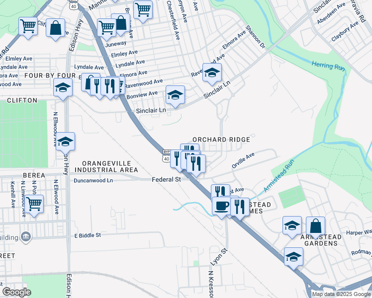 map of restaurants, bars, coffee shops, grocery stores, and more near 4400 Green Rose Lane in Baltimore