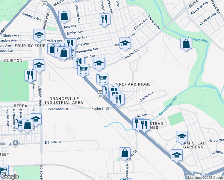 map of restaurants, bars, coffee shops, grocery stores, and more near 4400 Green Rose Lane in Baltimore