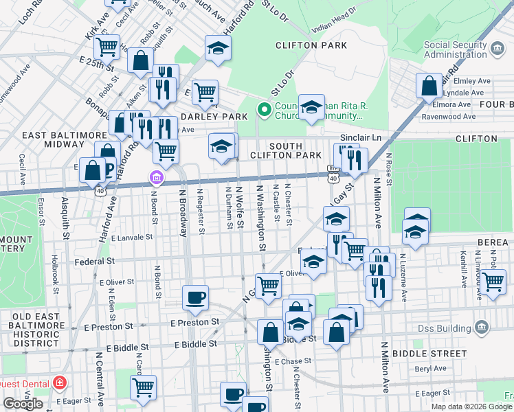map of restaurants, bars, coffee shops, grocery stores, and more near 101 Independence Avenue Southeast in Washington