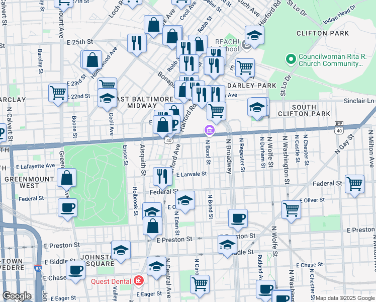 map of restaurants, bars, coffee shops, grocery stores, and more near 101 Independence Avenue Southeast in Washington