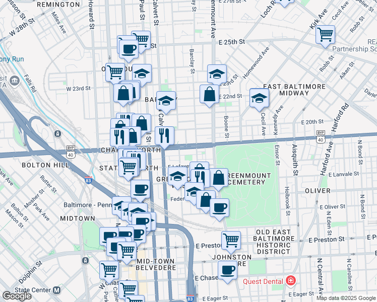 map of restaurants, bars, coffee shops, grocery stores, and more near 101 Independence Avenue Southeast in Washington