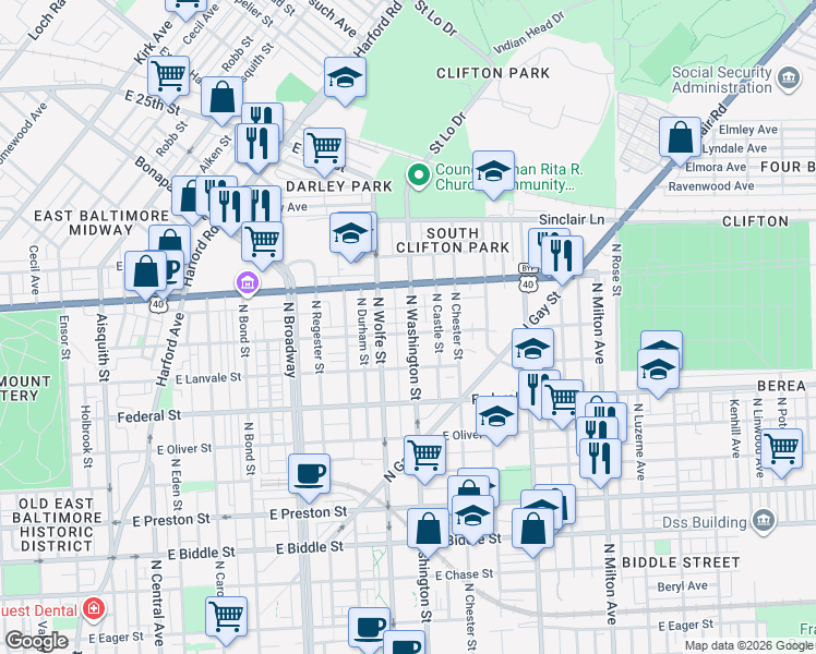 map of restaurants, bars, coffee shops, grocery stores, and more near 101 Independence Avenue Southeast in Washington