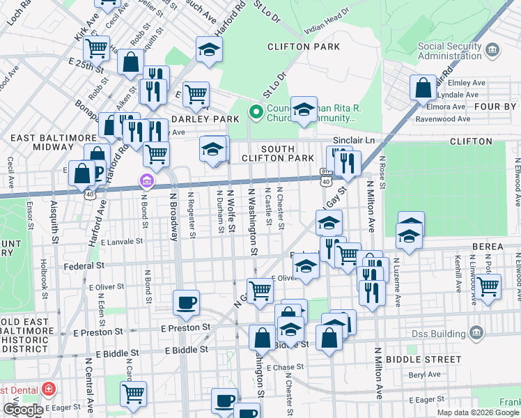 map of restaurants, bars, coffee shops, grocery stores, and more near 101 Independence Avenue Southeast in Washington