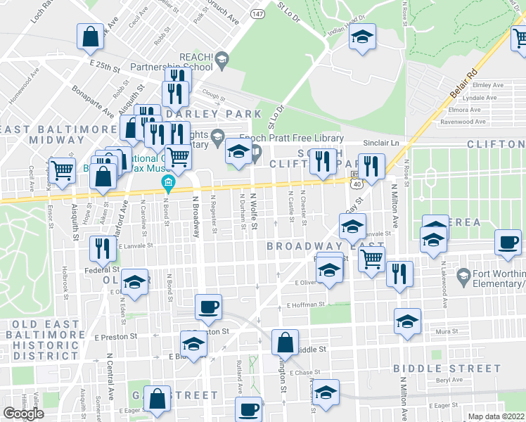 map of restaurants, bars, coffee shops, grocery stores, and more near 101 Independence Avenue Southeast in Washington